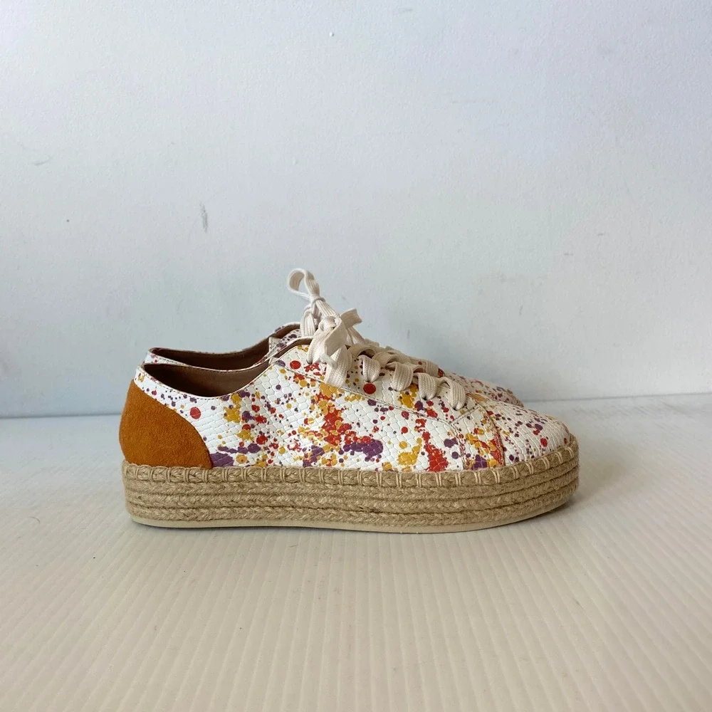 Flux Madalyn Expadrille Sneakers White Paint Splatter Leather Womens US 6